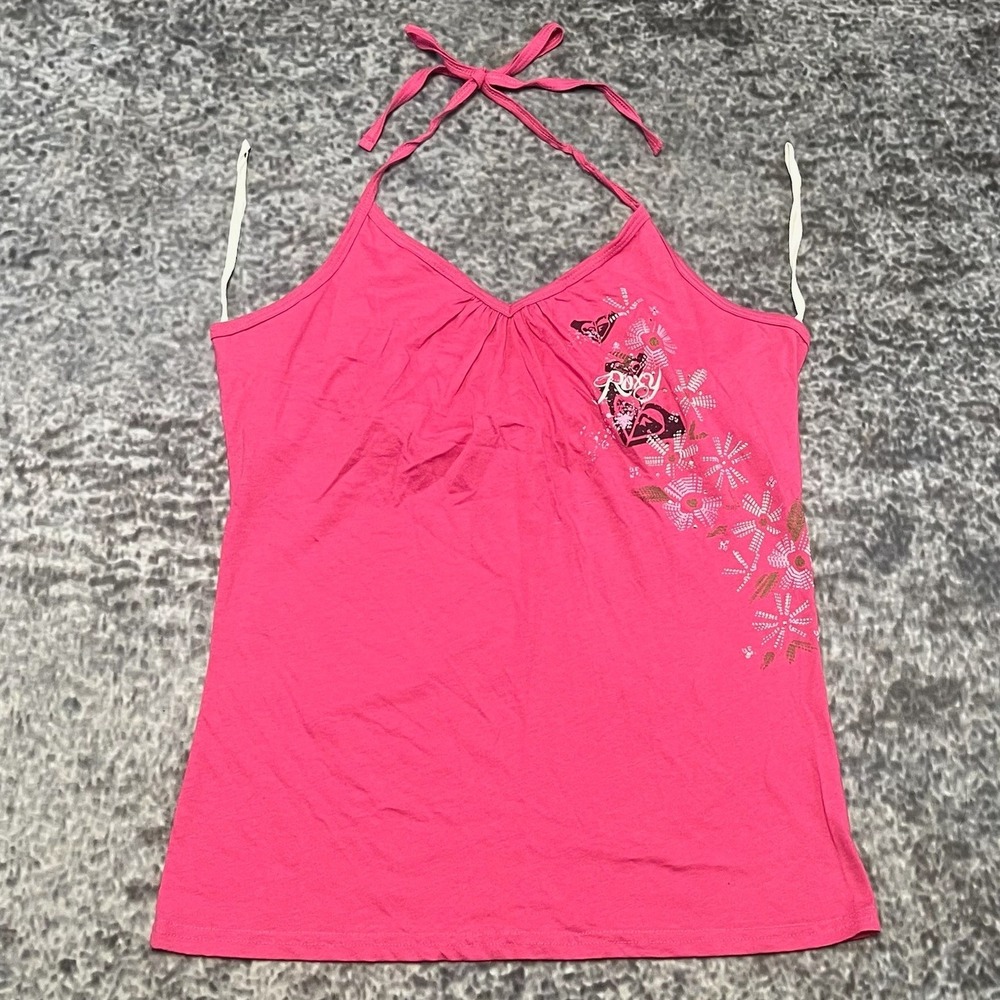NWT Vintage Roxy Paradise Halter Top Ribbed Womens XL Pink Summer Beach Y2K
